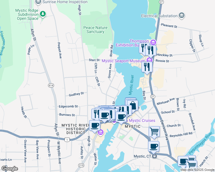map of restaurants, bars, coffee shops, grocery stores, and more near 5 Grove Avenue in Groton