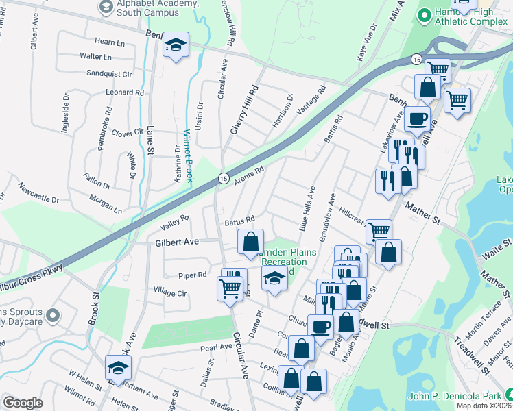 map of restaurants, bars, coffee shops, grocery stores, and more near 27 Beechwood Avenue in Hamden