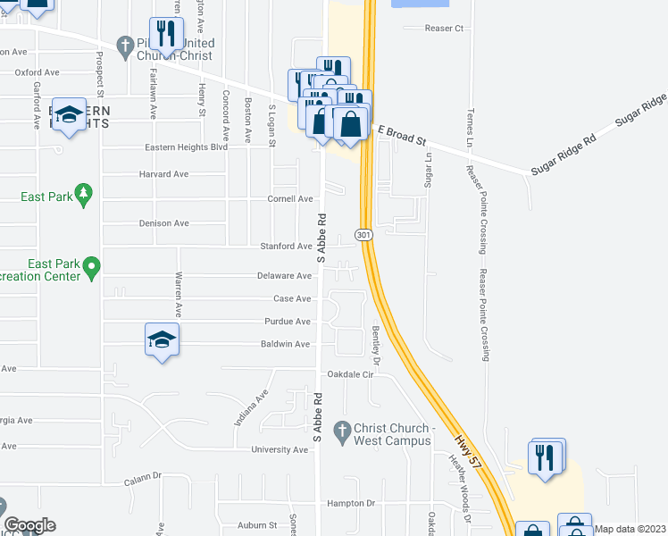 map of restaurants, bars, coffee shops, grocery stores, and more near 221 Mockingbird Lane in Elyria