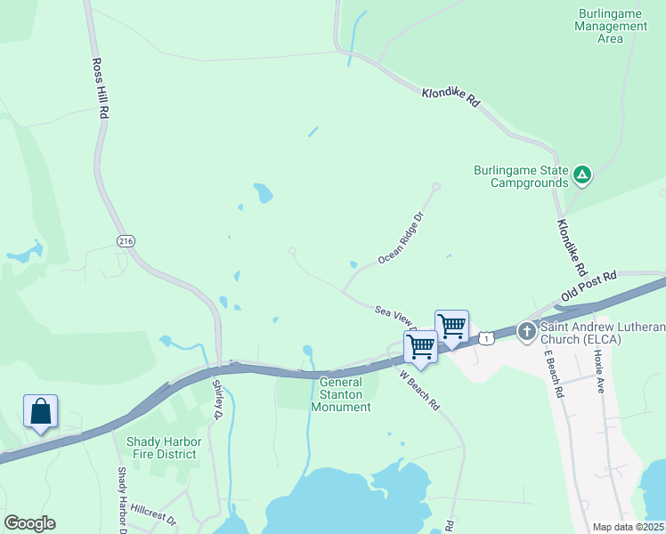map of restaurants, bars, coffee shops, grocery stores, and more near 16 Ocean Ridge Drive in Charlestown