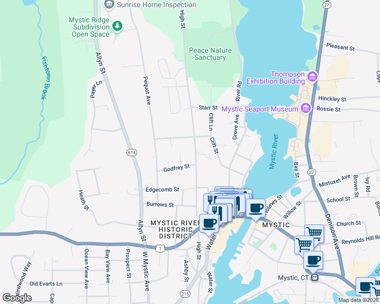 map of restaurants, bars, coffee shops, grocery stores, and more near 308 High Street in Groton