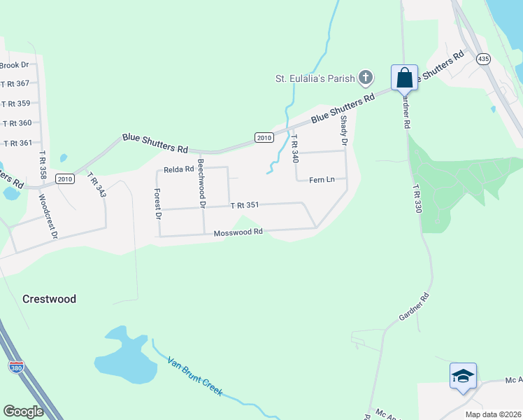 map of restaurants, bars, coffee shops, grocery stores, and more near 116 T Rt 351 in Lackawanna County