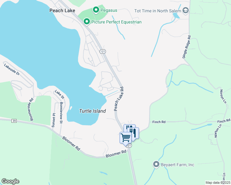 map of restaurants, bars, coffee shops, grocery stores, and more near 11 Lagoon Plaza in North Salem