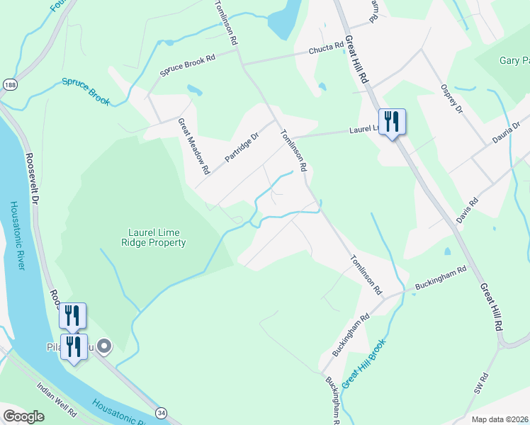 map of restaurants, bars, coffee shops, grocery stores, and more near 4 Christina Lane in Seymour