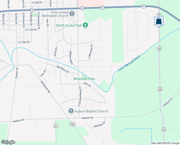 map of restaurants, bars, coffee shops, grocery stores, and more near 1402 Cherry Lane in Auburn