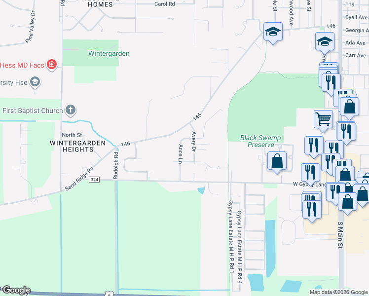 map of restaurants, bars, coffee shops, grocery stores, and more near 1017 Anna Lane in Bowling Green