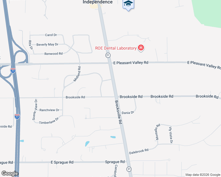 map of restaurants, bars, coffee shops, grocery stores, and more near 7460 Brecksville Road in Independence