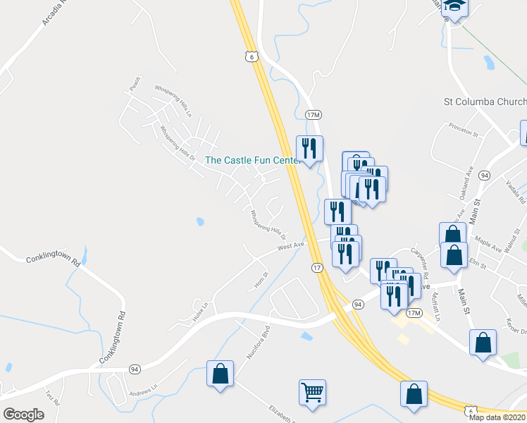 map of restaurants, bars, coffee shops, grocery stores, and more near 307 Knollcrest Lane in Chester