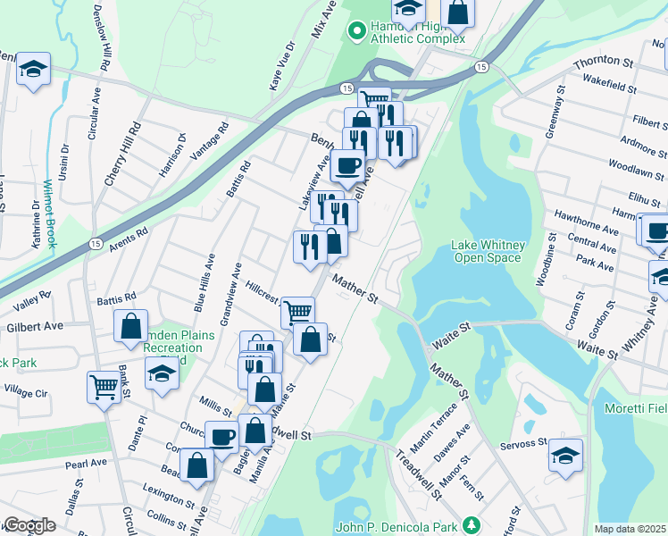 map of restaurants, bars, coffee shops, grocery stores, and more near 1747 Dixwell Avenue in Hamden