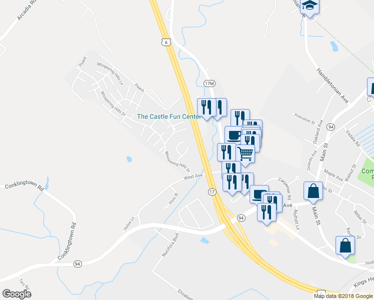 map of restaurants, bars, coffee shops, grocery stores, and more near 117 Knollcrest Lane in Chester