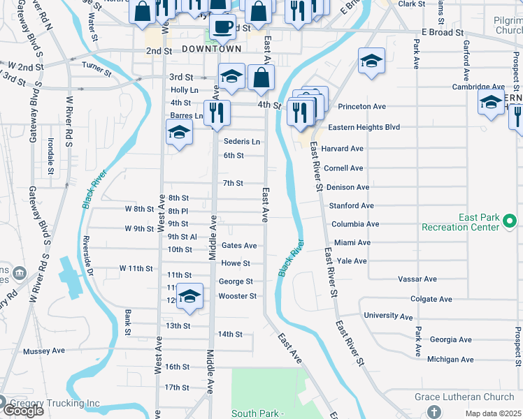 map of restaurants, bars, coffee shops, grocery stores, and more near 809 East Avenue in Elyria