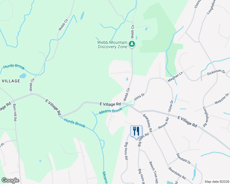 map of restaurants, bars, coffee shops, grocery stores, and more near 22 East Village Road in Monroe