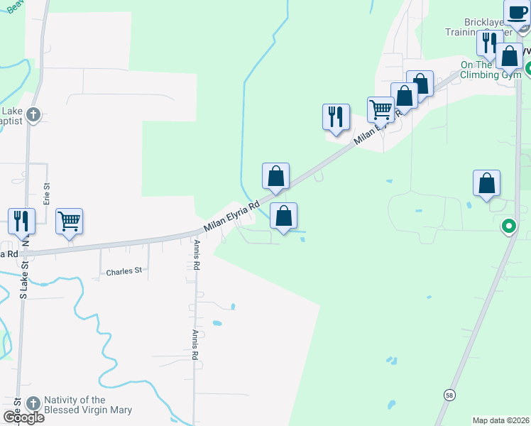 map of restaurants, bars, coffee shops, grocery stores, and more near 46525 Telegraph Road in Amherst