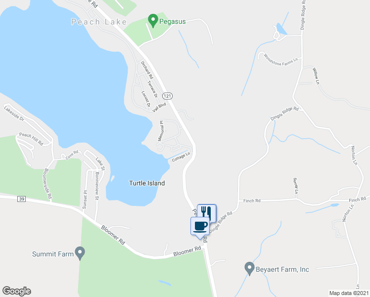 map of restaurants, bars, coffee shops, grocery stores, and more near 11 Lagoon Plaza in North Salem