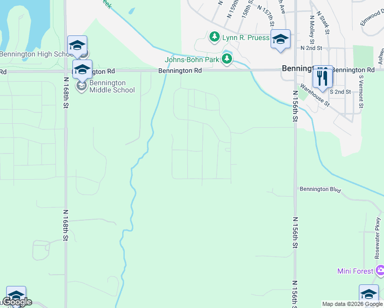 map of restaurants, bars, coffee shops, grocery stores, and more near 16435 Bennington Road in Bennington