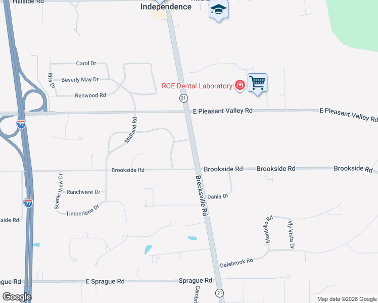 map of restaurants, bars, coffee shops, grocery stores, and more near 7460 Brecksville Road in Independence