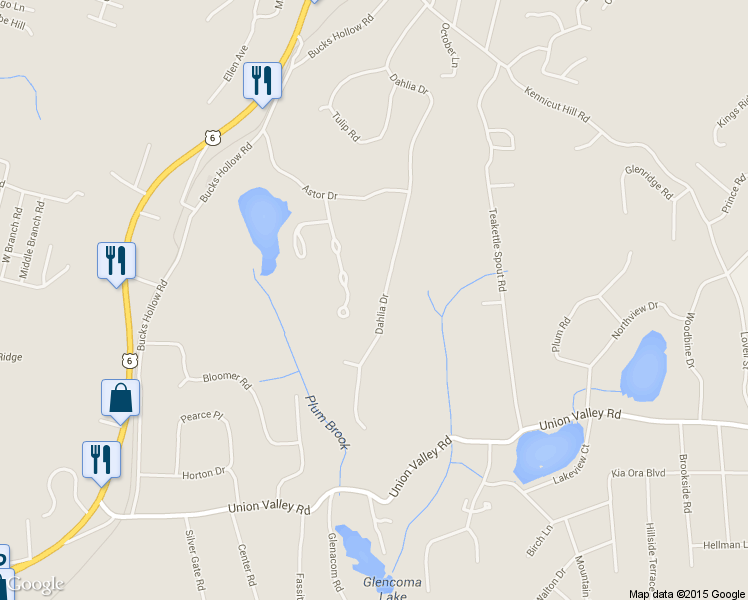 map of restaurants, bars, coffee shops, grocery stores, and more near 93 Dahlia Drive in Mahopac