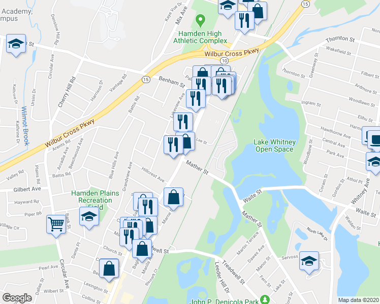 map of restaurants, bars, coffee shops, grocery stores, and more near 1747 Dixwell Avenue in Hamden