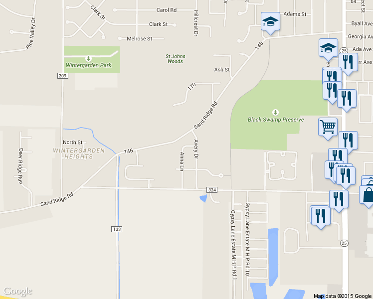 map of restaurants, bars, coffee shops, grocery stores, and more near 1017 Anna Lane in Bowling Green