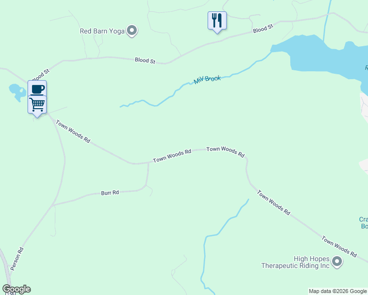 map of restaurants, bars, coffee shops, grocery stores, and more near 109 Town Woods Road in Lyme