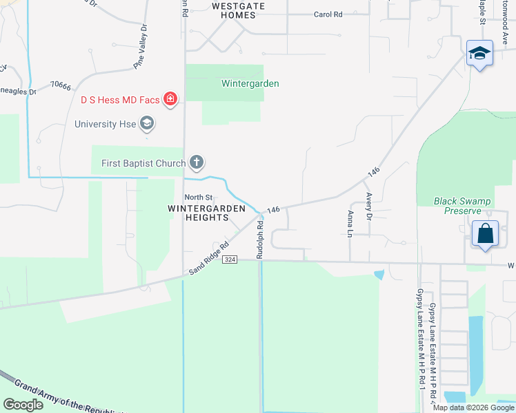 map of restaurants, bars, coffee shops, grocery stores, and more near 1104 Sand Ridge Rd in Bowling Green