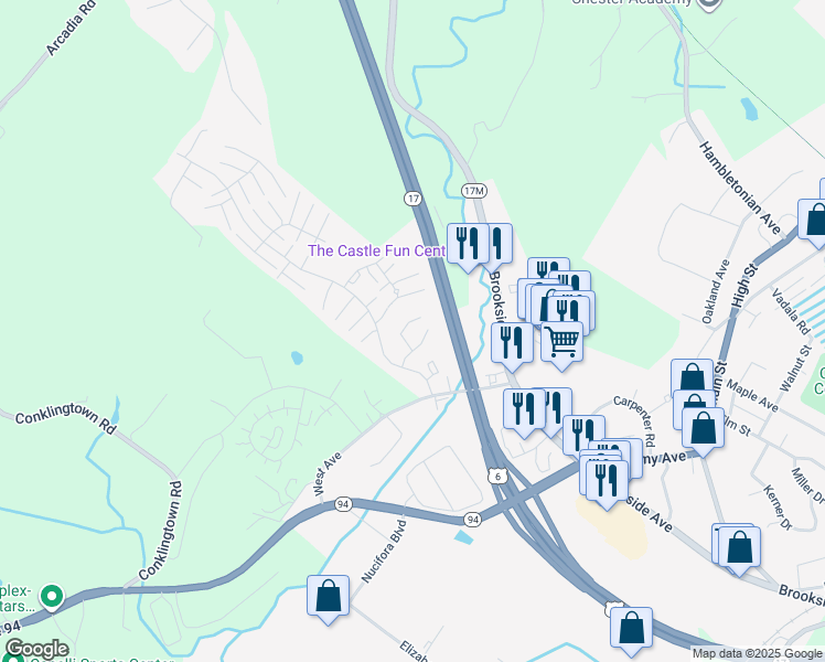 map of restaurants, bars, coffee shops, grocery stores, and more near 300 Knollcrest Lane in Chester