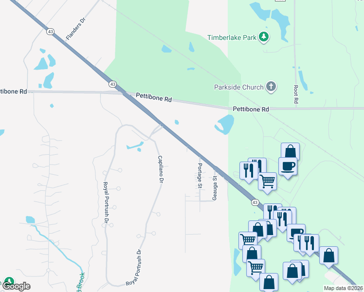 map of restaurants, bars, coffee shops, grocery stores, and more near 39550 Aurora Road in Solon