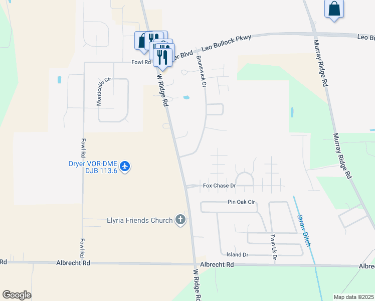 map of restaurants, bars, coffee shops, grocery stores, and more near 120 Brunswick Drive in Elyria
