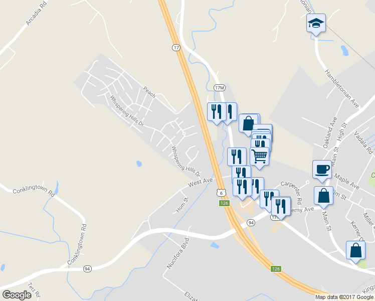 map of restaurants, bars, coffee shops, grocery stores, and more near 407 Knollcrest Lane in Chester