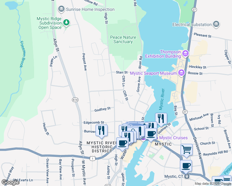 map of restaurants, bars, coffee shops, grocery stores, and more near 308 High Street in Groton