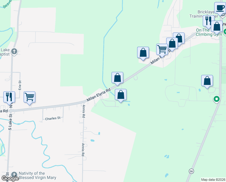 map of restaurants, bars, coffee shops, grocery stores, and more near 46525 Telegraph Road in Amherst