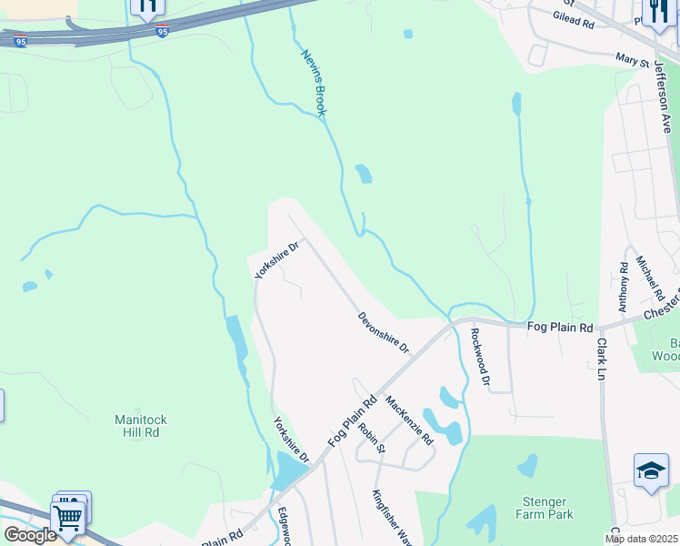 map of restaurants, bars, coffee shops, grocery stores, and more near 29 Devonshire Drive in Waterford