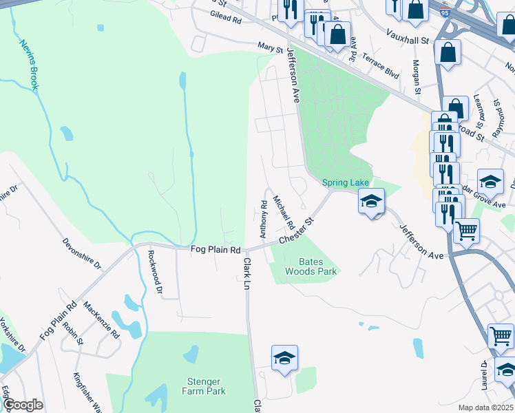map of restaurants, bars, coffee shops, grocery stores, and more near in New London