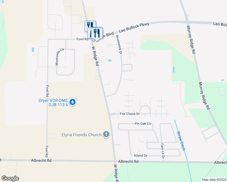 map of restaurants, bars, coffee shops, grocery stores, and more near 120 Brunswick Drive in Elyria