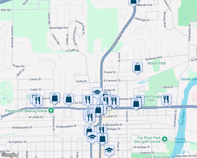 map of restaurants, bars, coffee shops, grocery stores, and more near 116 West Fremont Street in Ottawa