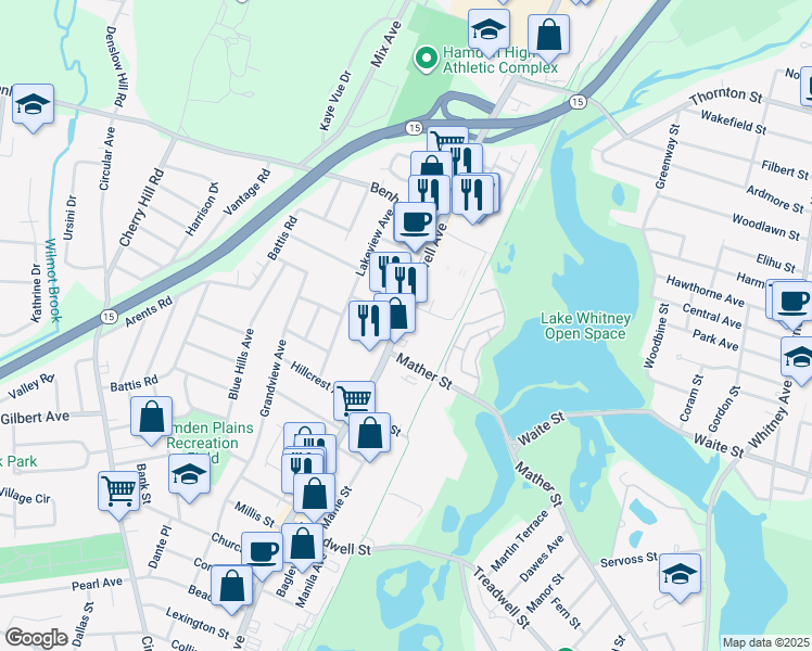 map of restaurants, bars, coffee shops, grocery stores, and more near 1747 Dixwell Avenue in Hamden