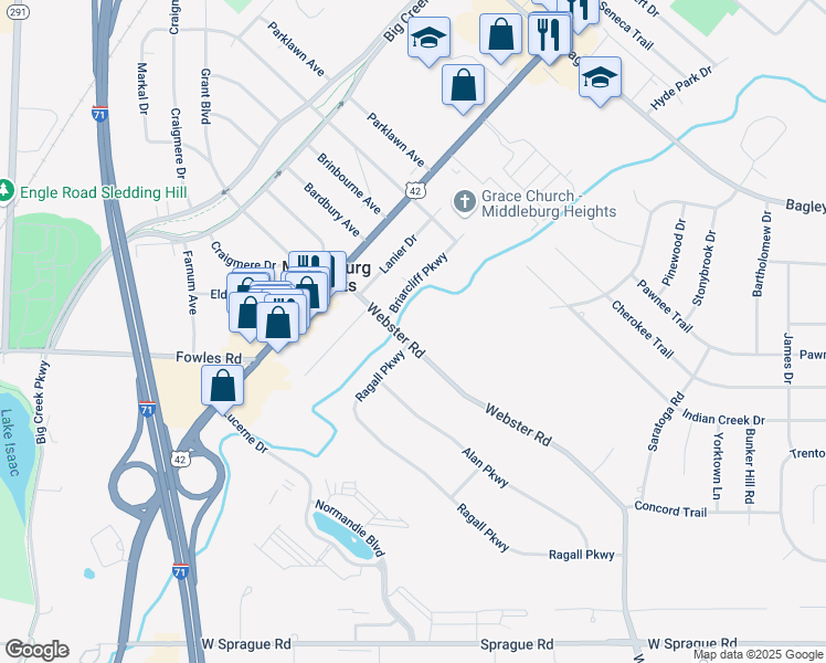 map of restaurants, bars, coffee shops, grocery stores, and more near 7548 Ragall Parkway in Middleburg Heights