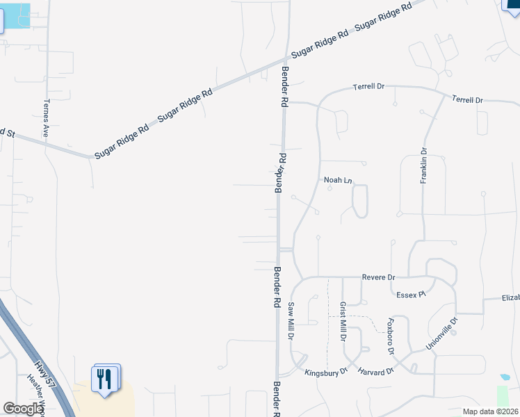 map of restaurants, bars, coffee shops, grocery stores, and more near 9192 Bender Road in North Ridgeville