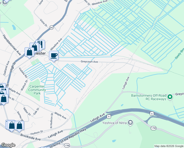 map of restaurants, bars, coffee shops, grocery stores, and more near 3 Ricki Lane in Chester
