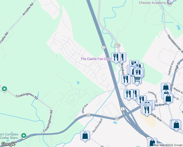map of restaurants, bars, coffee shops, grocery stores, and more near 1002 Whispering Hills Drive in Chester