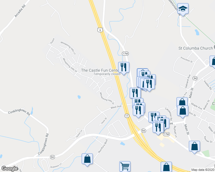 map of restaurants, bars, coffee shops, grocery stores, and more near 503 Knollcrest Lane in Chester