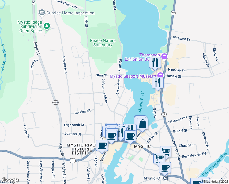 map of restaurants, bars, coffee shops, grocery stores, and more near 7 Grove Avenue in Groton