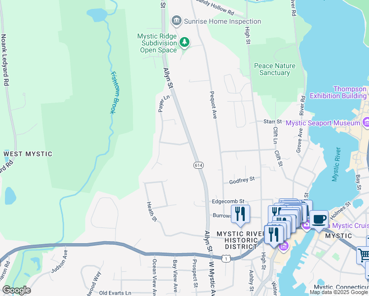 map of restaurants, bars, coffee shops, grocery stores, and more near 7 Whitehall Lane in Groton