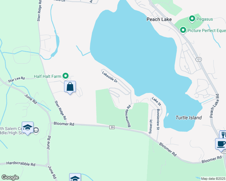 map of restaurants, bars, coffee shops, grocery stores, and more near 98 Peach Hill Road in North Salem
