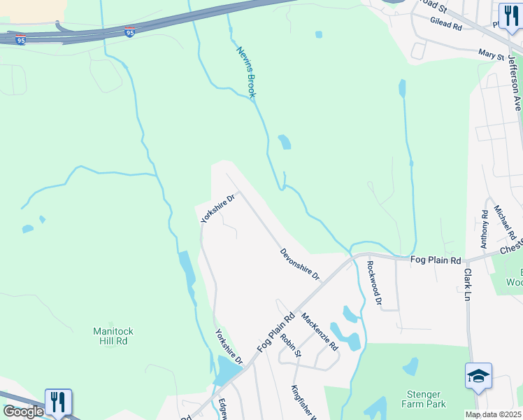 map of restaurants, bars, coffee shops, grocery stores, and more near 29 Devonshire Drive in Waterford