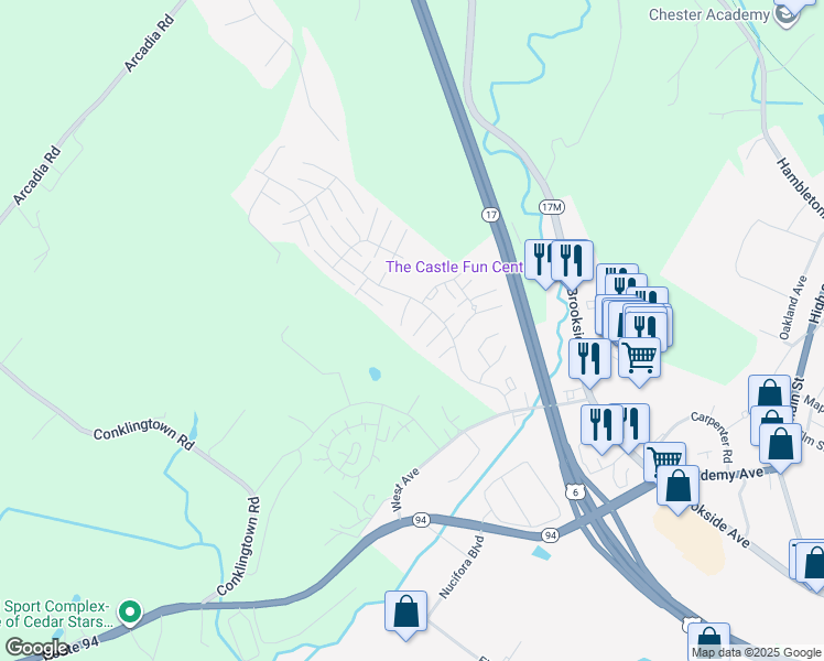 map of restaurants, bars, coffee shops, grocery stores, and more near 2114 Whispering Hills Drive in Chester