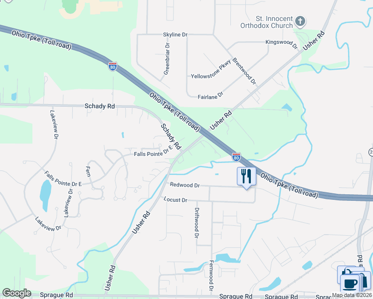 map of restaurants, bars, coffee shops, grocery stores, and more near 26858 Schady Road in Cuyahoga County