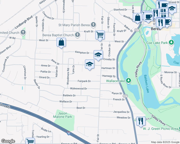 map of restaurants, bars, coffee shops, grocery stores, and more near 191 Race Street in Berea