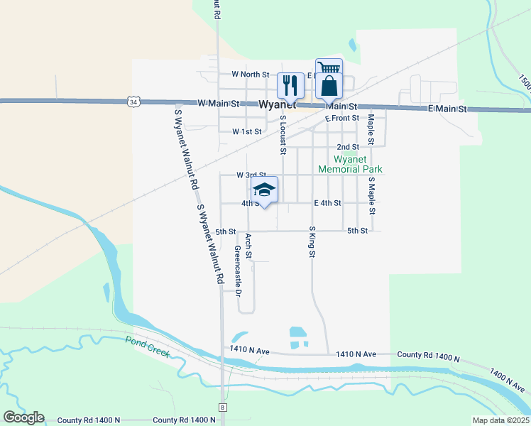 map of restaurants, bars, coffee shops, grocery stores, and more near 109 4th Street in Wyanet