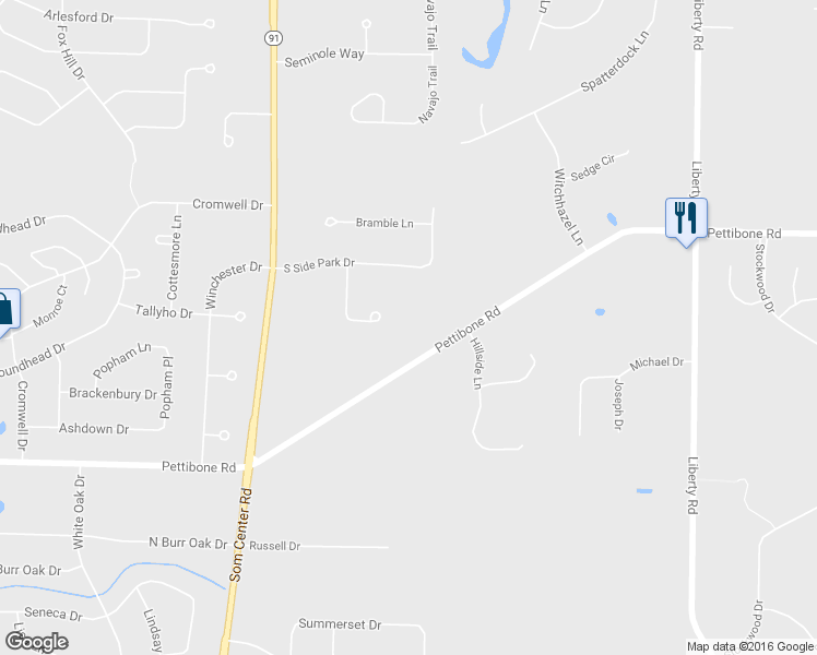 map of restaurants, bars, coffee shops, grocery stores, and more near 34675 Pettibone Road in Solon